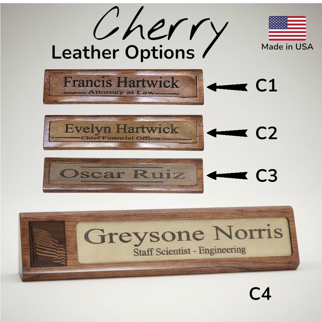 Personalized Engraved Leather Wood Desk Name Plate, Office Gift