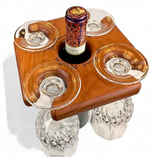 Personalized Wooden Wine Glass Caddy – Handmade, Holds 4 Glasses