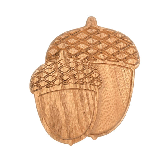 Fall Acorn Decor. Rustic Carved Display Platter. Handcrafted from Solid Wood