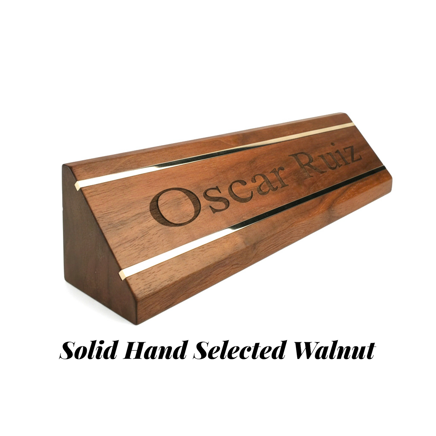 Personalized Hardwood and Brass Desk Name Plate