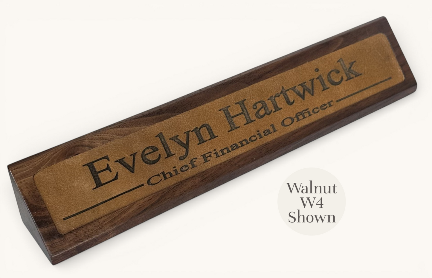 Personalized Hardwood and Leather Desk Name Plate