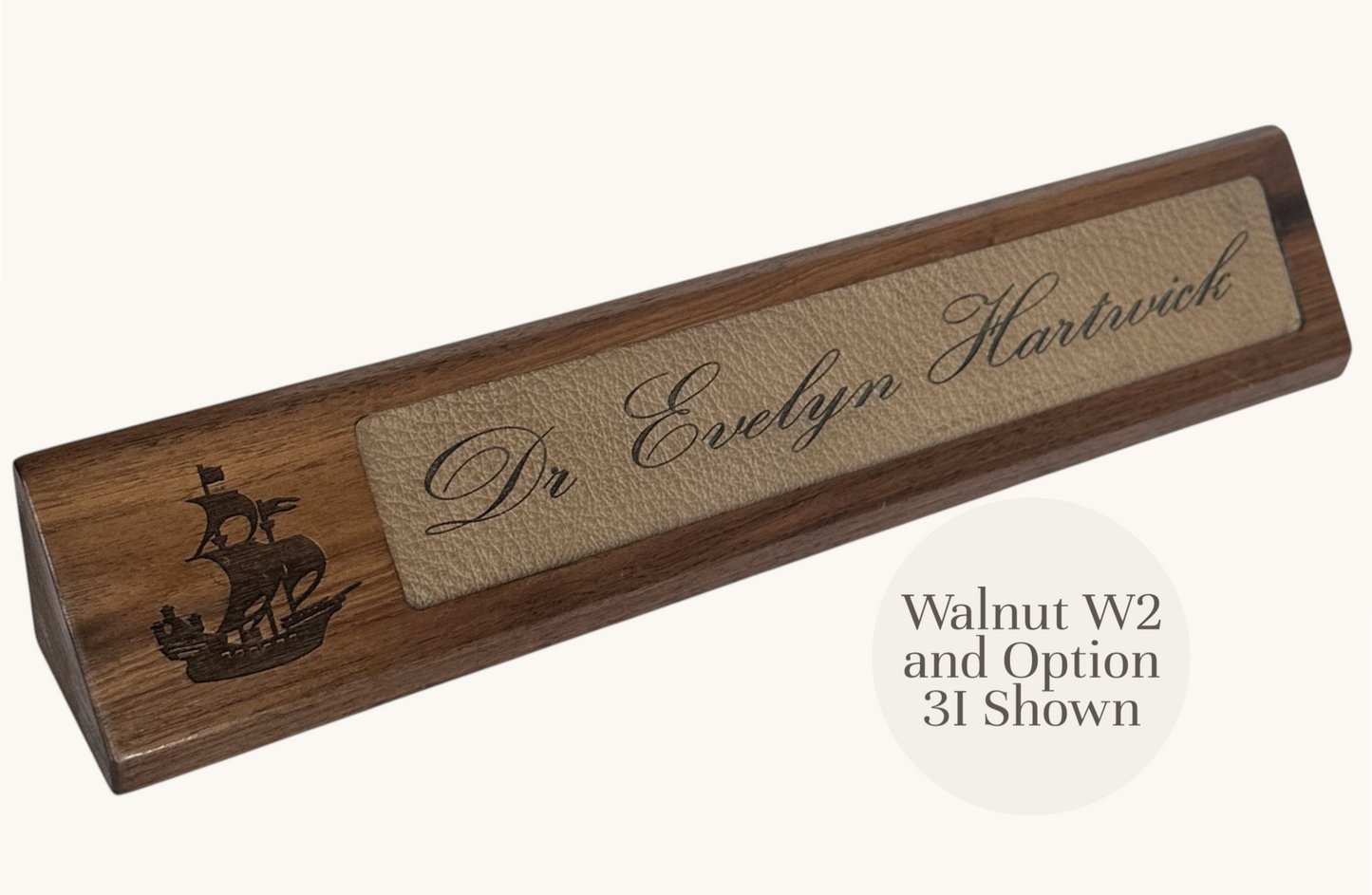 Personalized Hardwood and Leather Desk Name Plate