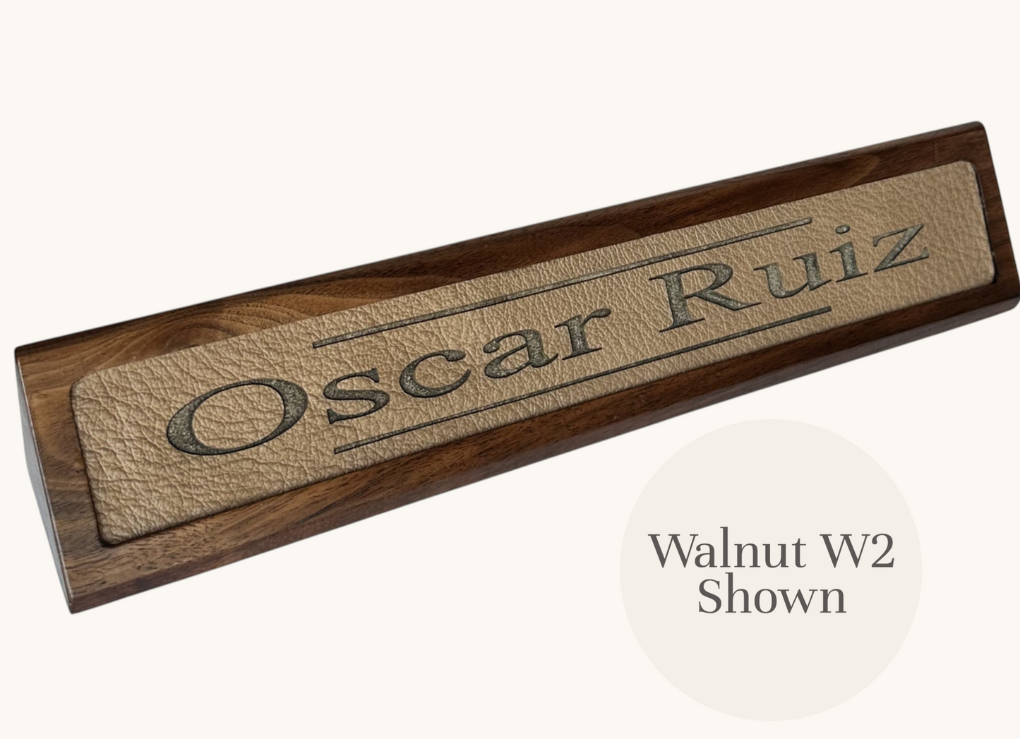 Personalized Hardwood and Leather Desk Name Plate
