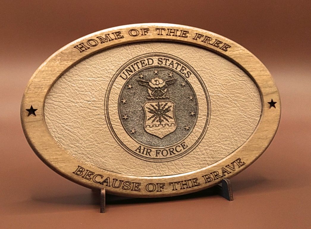 US Air Force Service Recognition Plaque, Engraved Leather,Solid Wood Carving,Veteran Gift,Military Gift,Birthday Gift,Desk Display,USAF