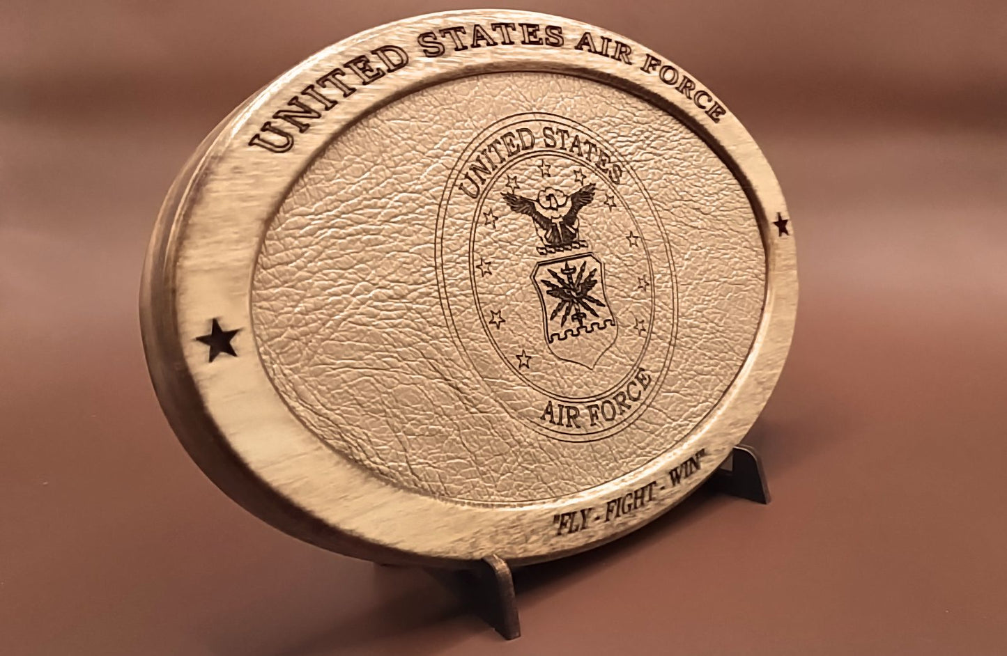 US Air Force Service Recognition Plaque,Engraved Leather,Hand-Finished,Wood Plaque,Veteran Gift,Military Gift,Desk Display,Wood Carving,USAF