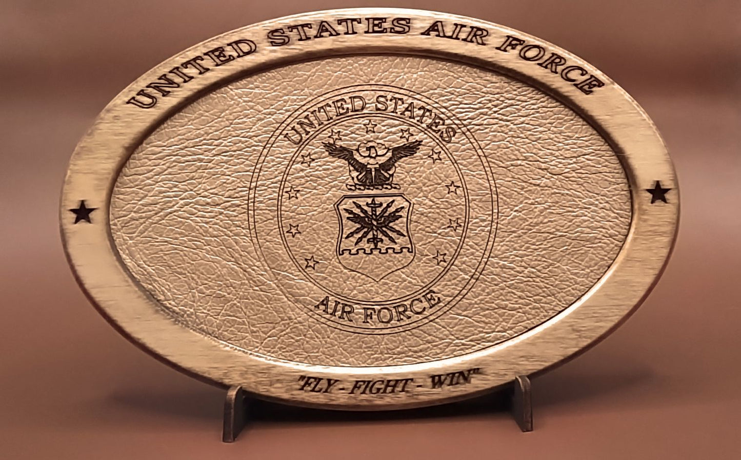 US Air Force Service Recognition Plaque,Engraved Leather,Hand-Finished,Wood Plaque,Veteran Gift,Military Gift,Desk Display,Wood Carving,USAF