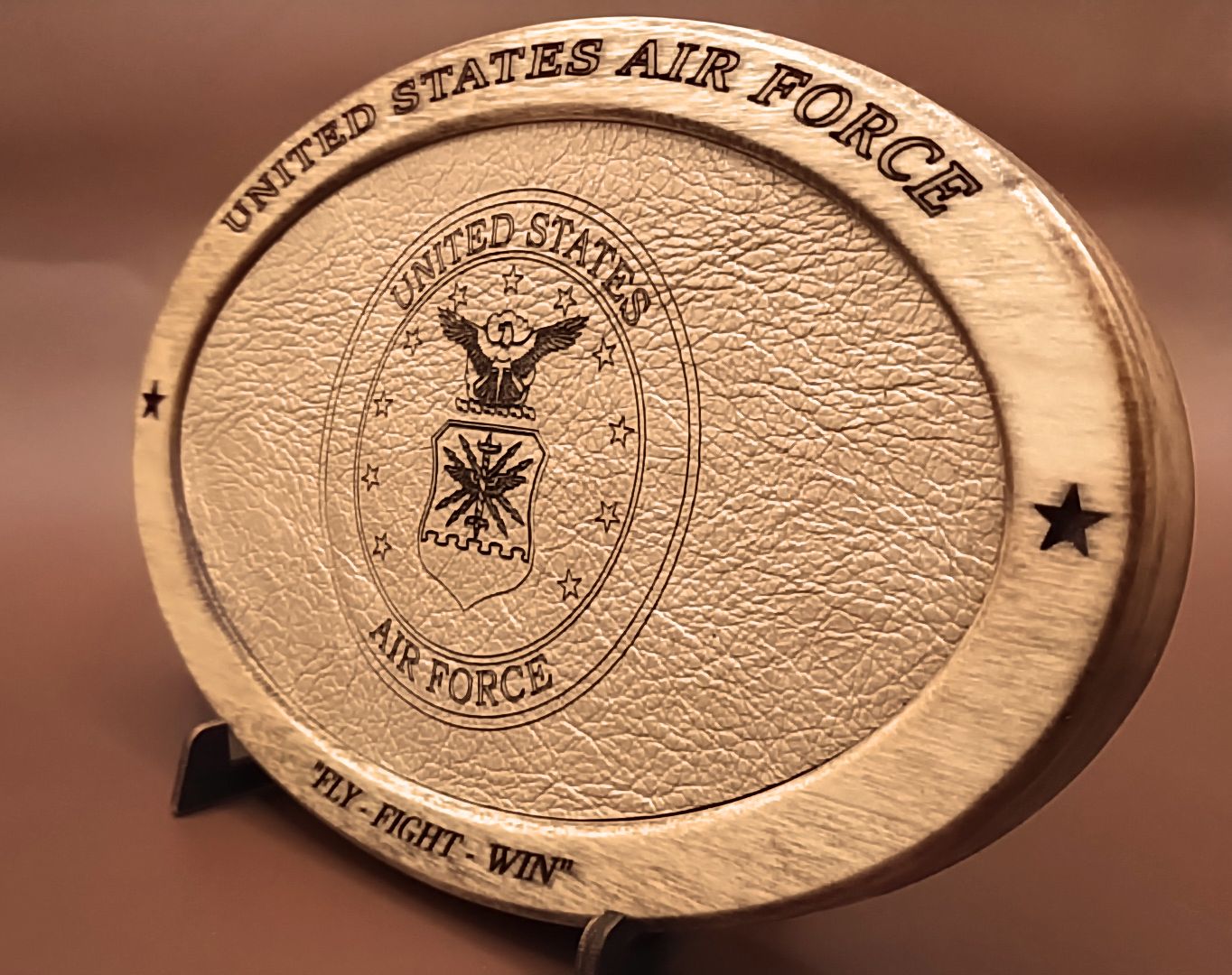 US Air Force Service Recognition Plaque,Engraved Leather,Hand-Finished,Wood Plaque,Veteran Gift,Military Gift,Desk Display,Wood Carving,USAF