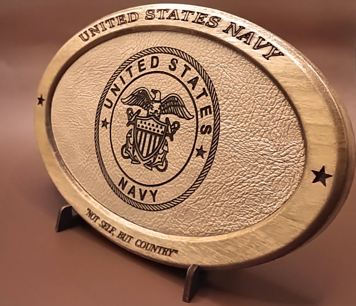 US Navy Service Recognition Plaque, Engraved Leather,Solid Wood,Veteran Gift,Military Gift,Desk Display,Navy,Wood Carving,Appreciation Gift