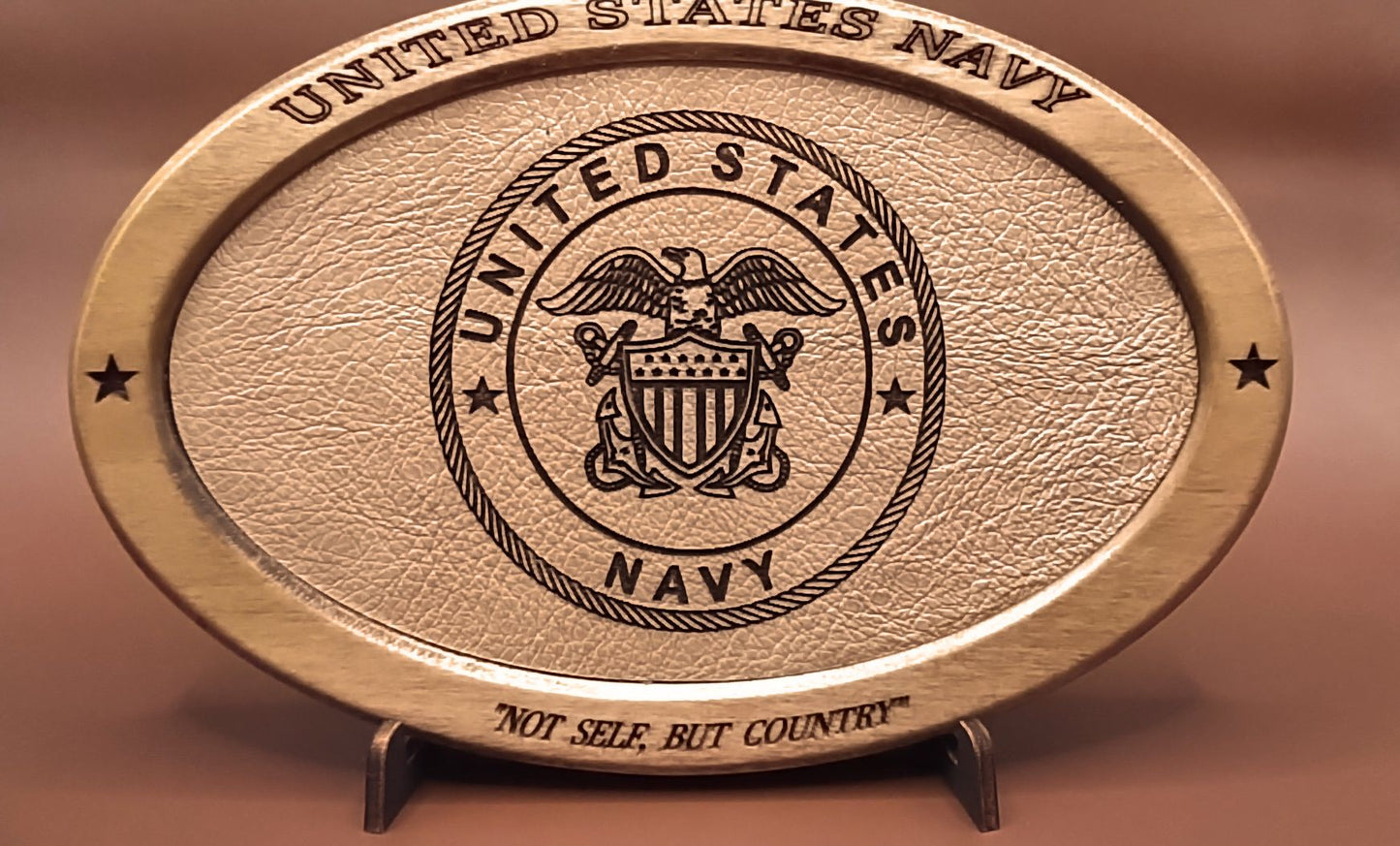 US Navy Service Recognition Plaque, Engraved Leather,Solid Wood,Veteran Gift,Military Gift,Desk Display,Navy,Wood Carving,Appreciation Gift