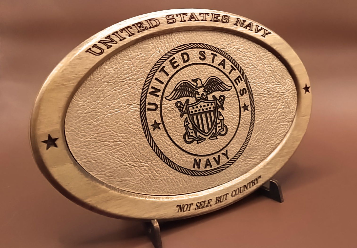 US Navy Service Recognition Plaque, Engraved Leather,Solid Wood,Veteran Gift,Military Gift,Desk Display,Navy,Wood Carving,Appreciation Gift