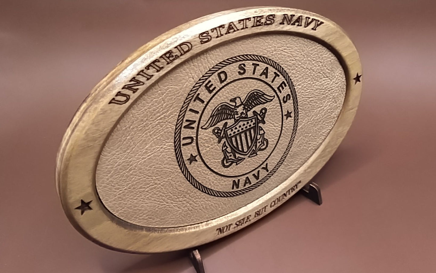 US Navy Service Recognition Plaque, Engraved Leather,Solid Wood,Veteran Gift,Military Gift,Desk Display,Navy,Wood Carving,Appreciation Gift