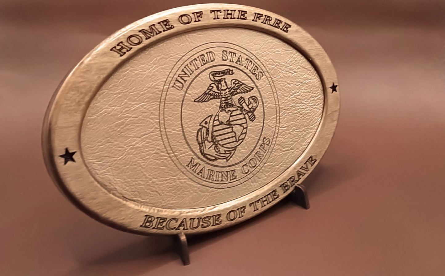 US Marine Corps Service Recognition Plaque, Engraved Leather,Solid Wood,Veteran Gift,Military Gift, Birthday Gift,Desk Display, USMC