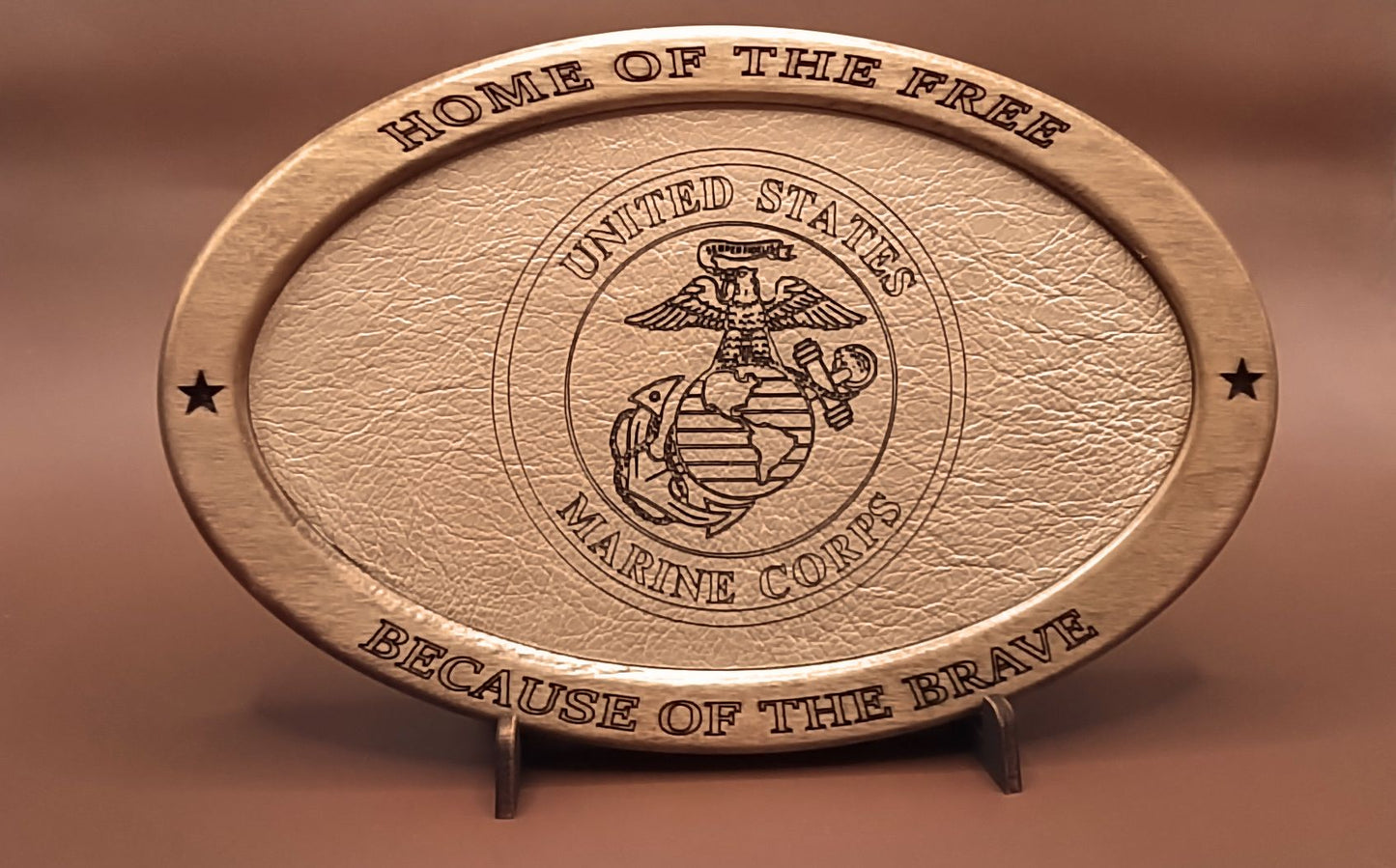 US Marine Corps Service Recognition Plaque, Engraved Leather,Solid Wood,Veteran Gift,Military Gift, Birthday Gift,Desk Display, USMC