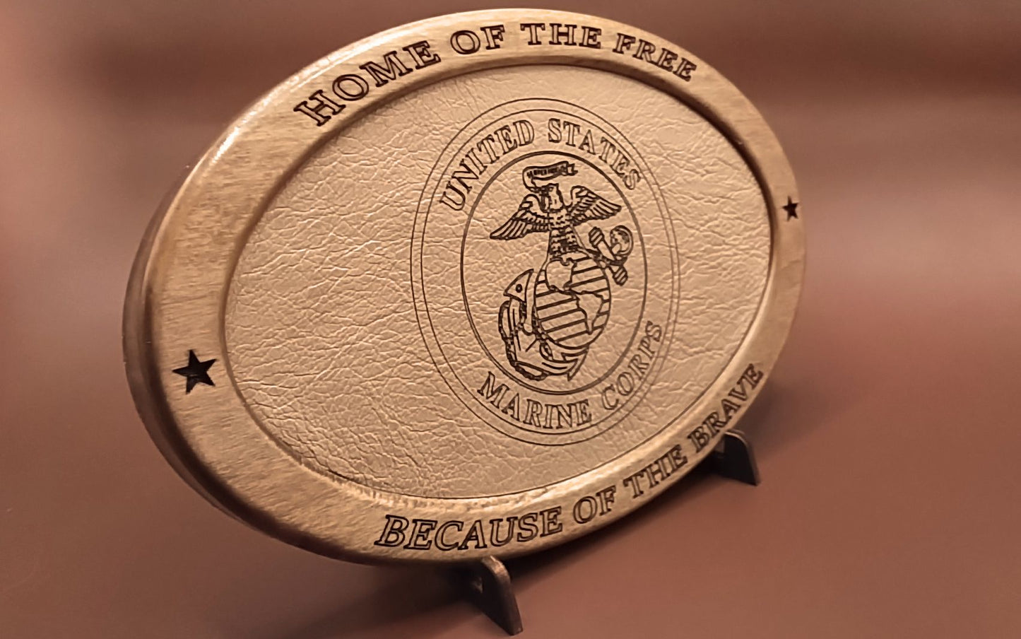 US Marine Corps Service Recognition Plaque, Engraved Leather,Solid Wood,Veteran Gift,Military Gift, Birthday Gift,Desk Display, USMC