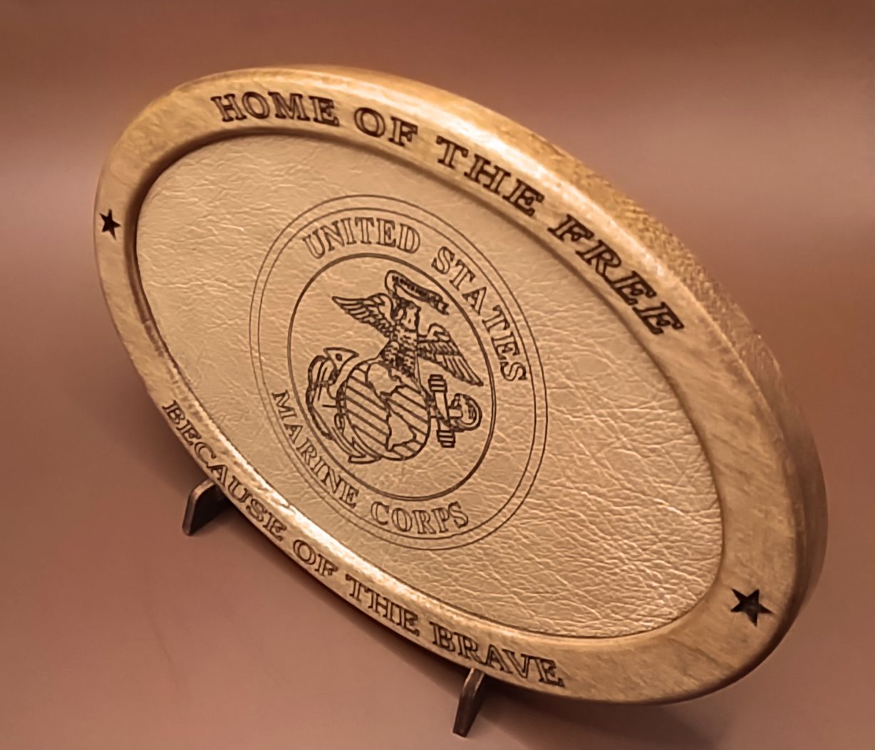 US Marine Corps Service Recognition Plaque, Engraved Leather,Solid Wood,Veteran Gift,Military Gift, Birthday Gift,Desk Display, USMC