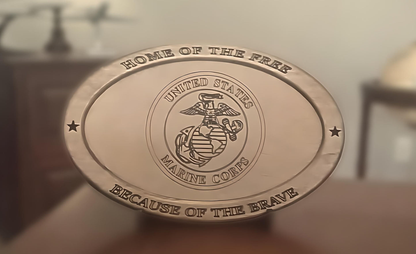 US Marine Corps Service Recognition Plaque, Engraved Leather,Solid Wood,Veteran Gift,Military Gift, Birthday Gift,Desk Display, USMC