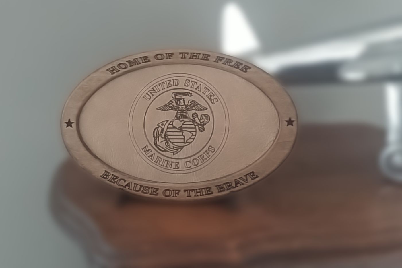 US Marine Corps Service Recognition Plaque, Engraved Leather,Solid Wood,Veteran Gift,Military Gift, Birthday Gift,Desk Display, USMC