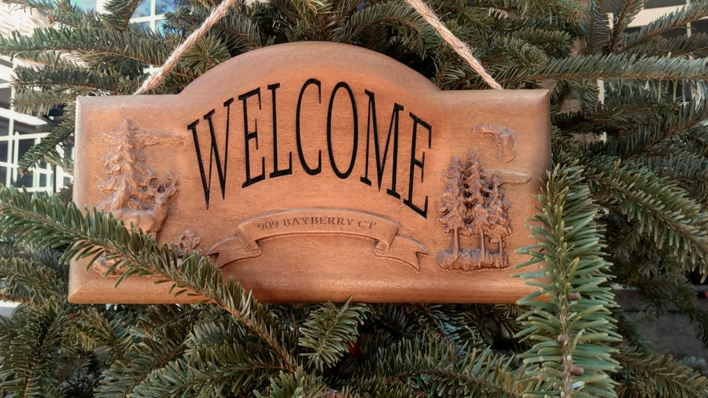 Carved Relief Wooden Welcome Sign,Nature Themed Decor,Personalized,Home Address,Outdoor Decor,Nature Carving,New Home Gift,Closing Gift