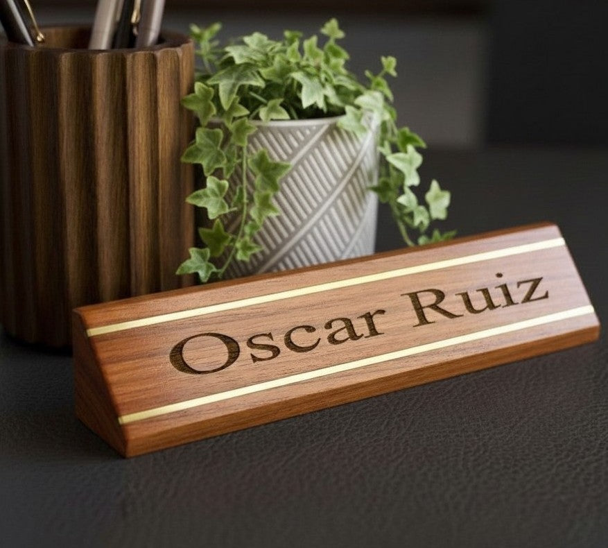 Personalized Hardwood and Brass Desk Name Plate