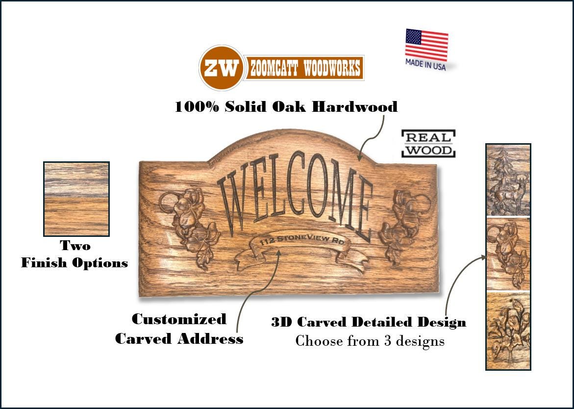 Personalized Oak Planter Sign: Rustic Address Plaque, Garden Decor