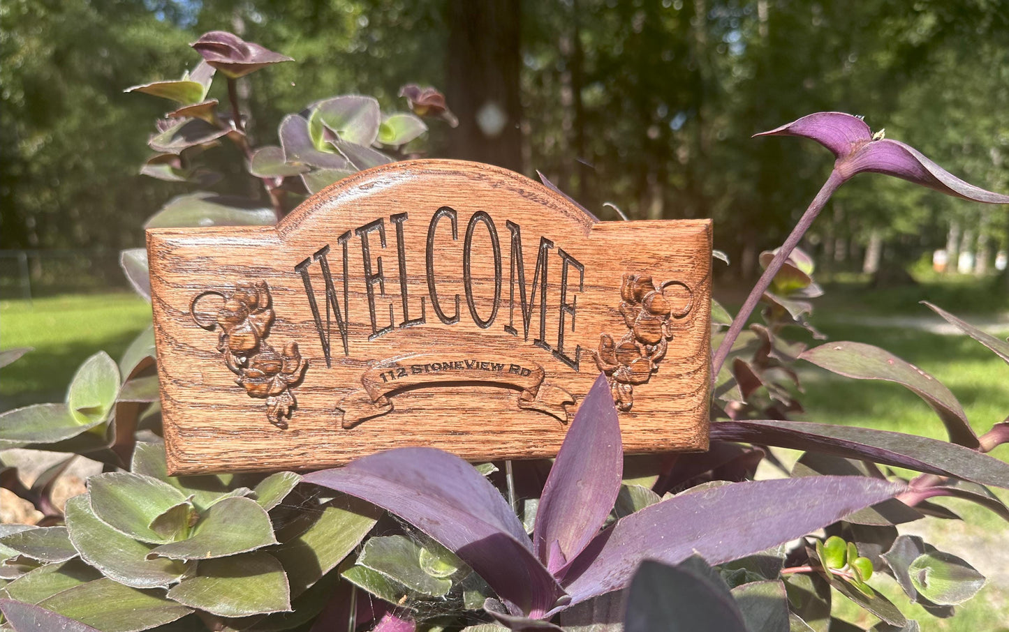 Personalized Oak Planter Sign: Rustic Address Plaque, Garden Decor
