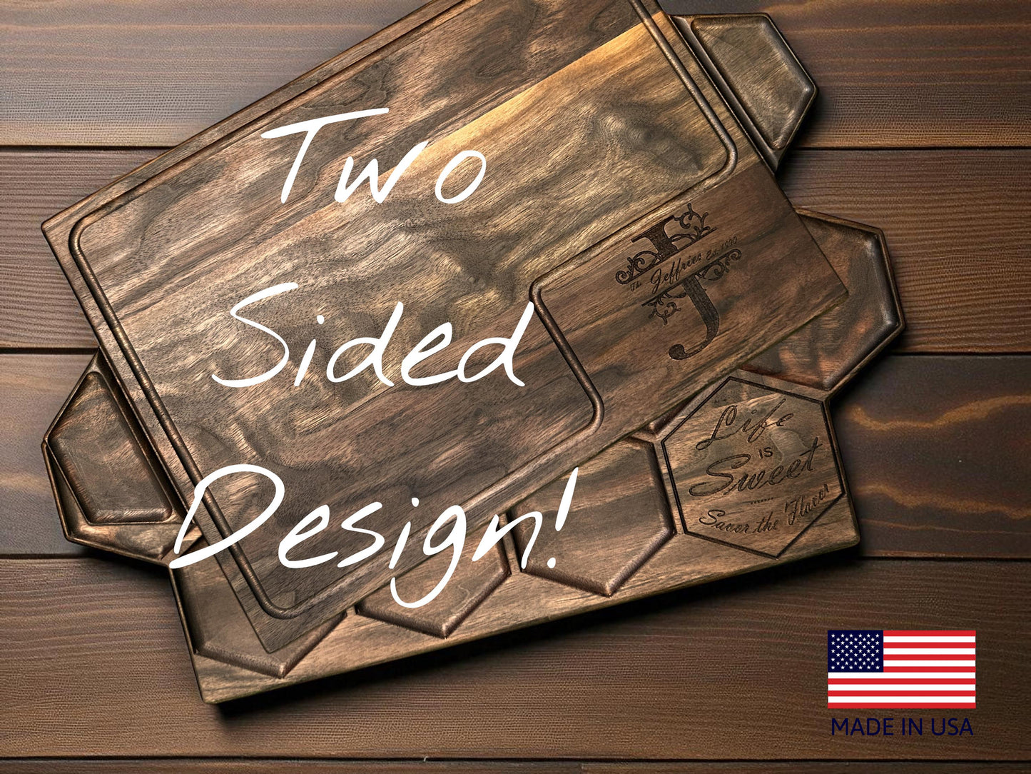 Two-Sided Charcuterie Board: Honeycomb Pockets, Custom Engraved Cutting Board