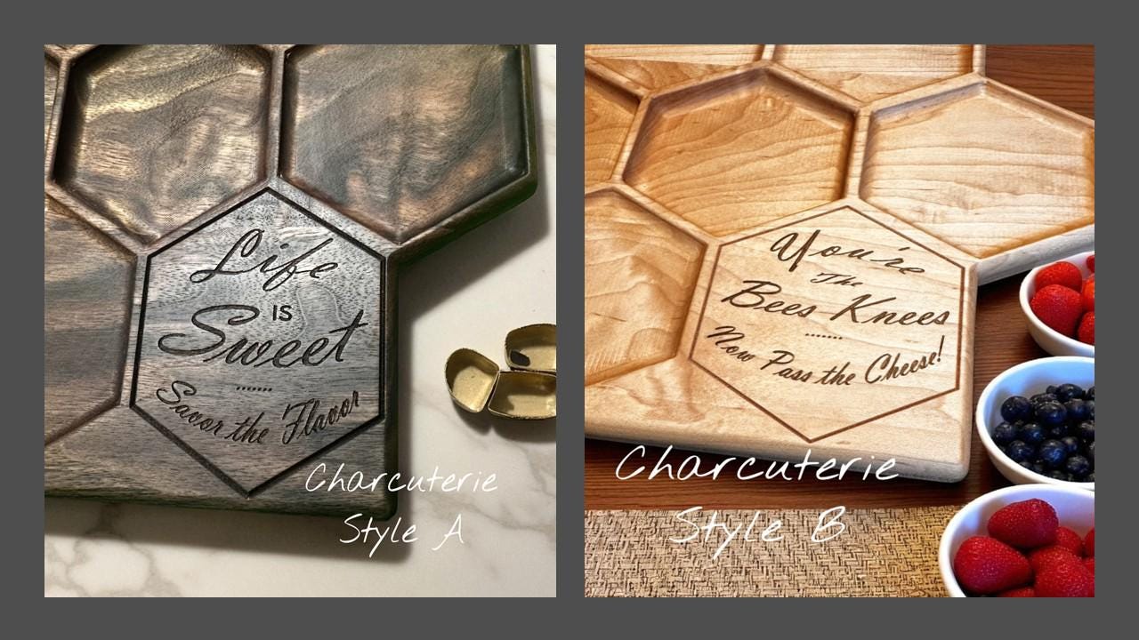 Two-Sided Charcuterie Board: Honeycomb Pockets, Custom Engraved Cutting Board