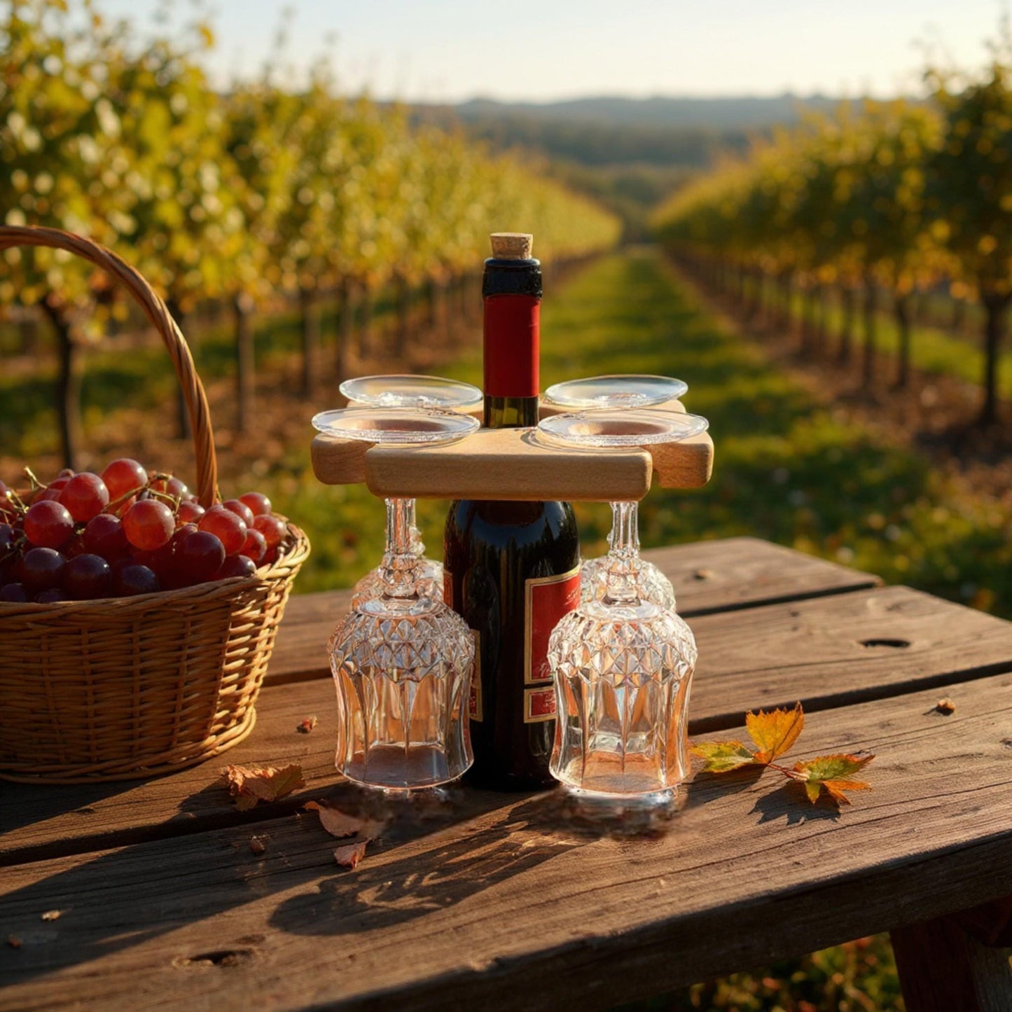 Personalized Wooden Wine Glass Caddy – Handmade, Holds 4 Glasses