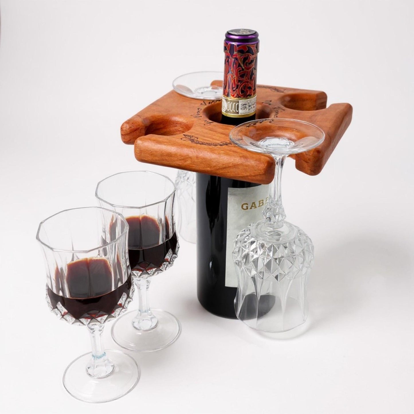 Personalized Wooden Wine Glass Caddy – Handmade, Holds 4 Glasses