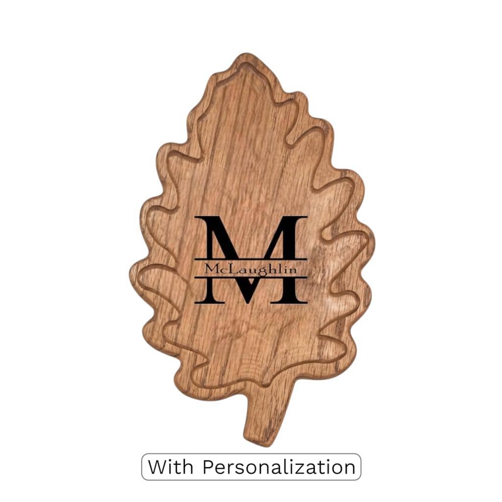 Hand-Carved Oak Leaf Tray - Personalized Solid Wood Serving Dish - Thanksgiving Decor