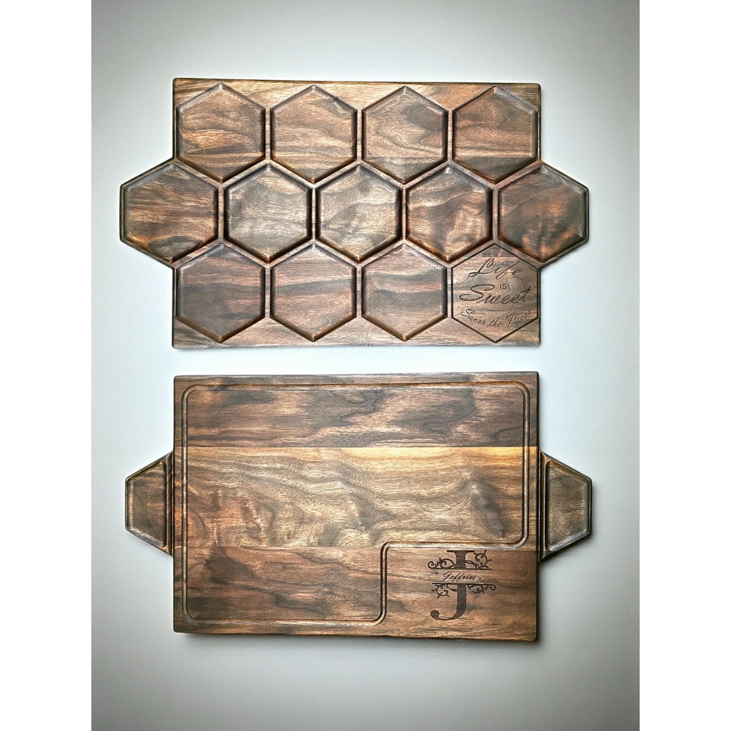 Two-Sided Charcuterie Board: Honeycomb Pockets, Custom Engraved Cutting Board