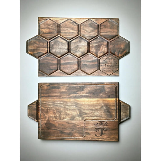 Two-Sided Charcuterie Board: Honeycomb Pockets, Custom Engraved Cutting Board