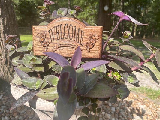 Personalized Oak Planter Sign: Rustic Address Plaque, Garden Decor