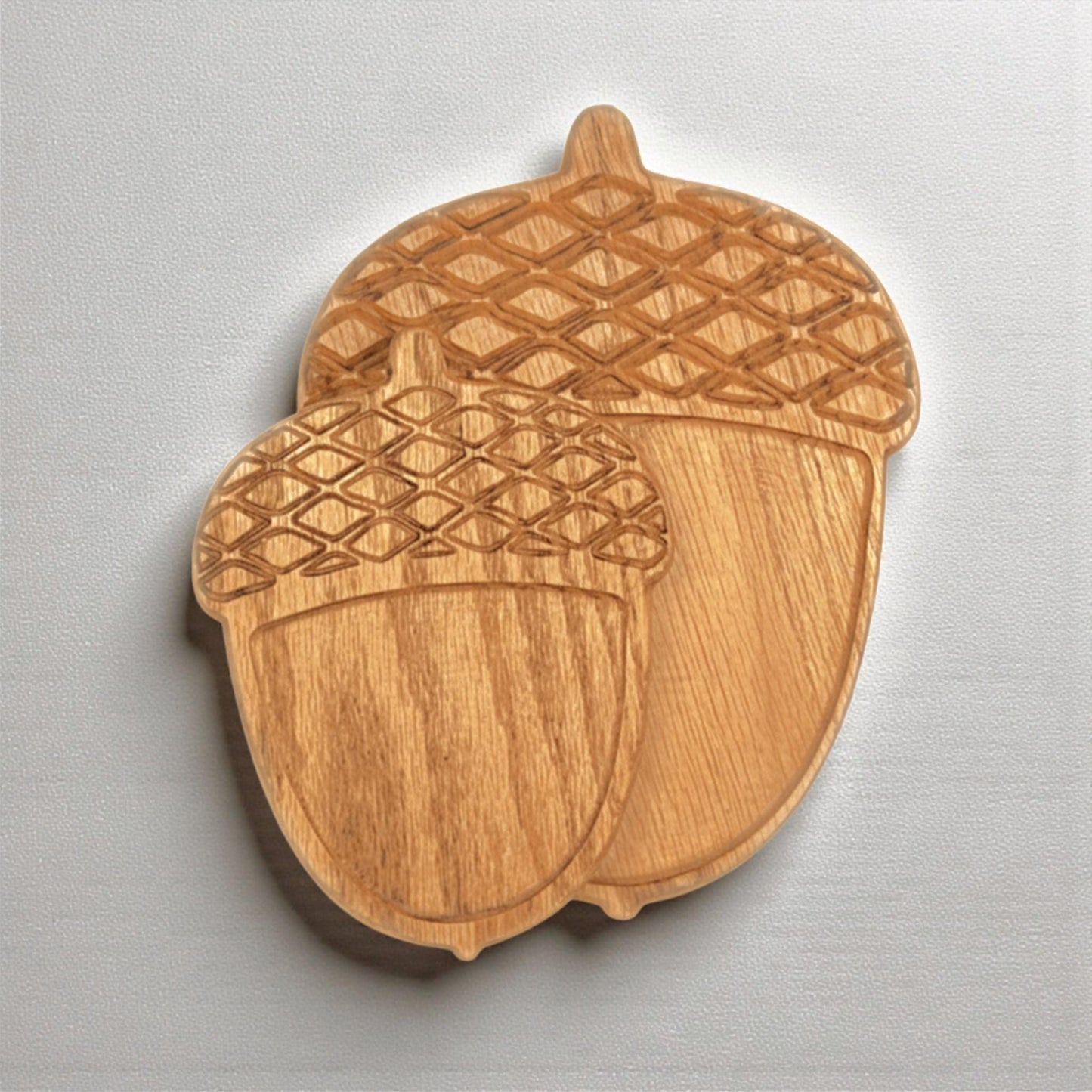 Handcrafted Acorn Serving Tray. Rustic Carved Display Platter. Solid Wood Thanksgiving Decor