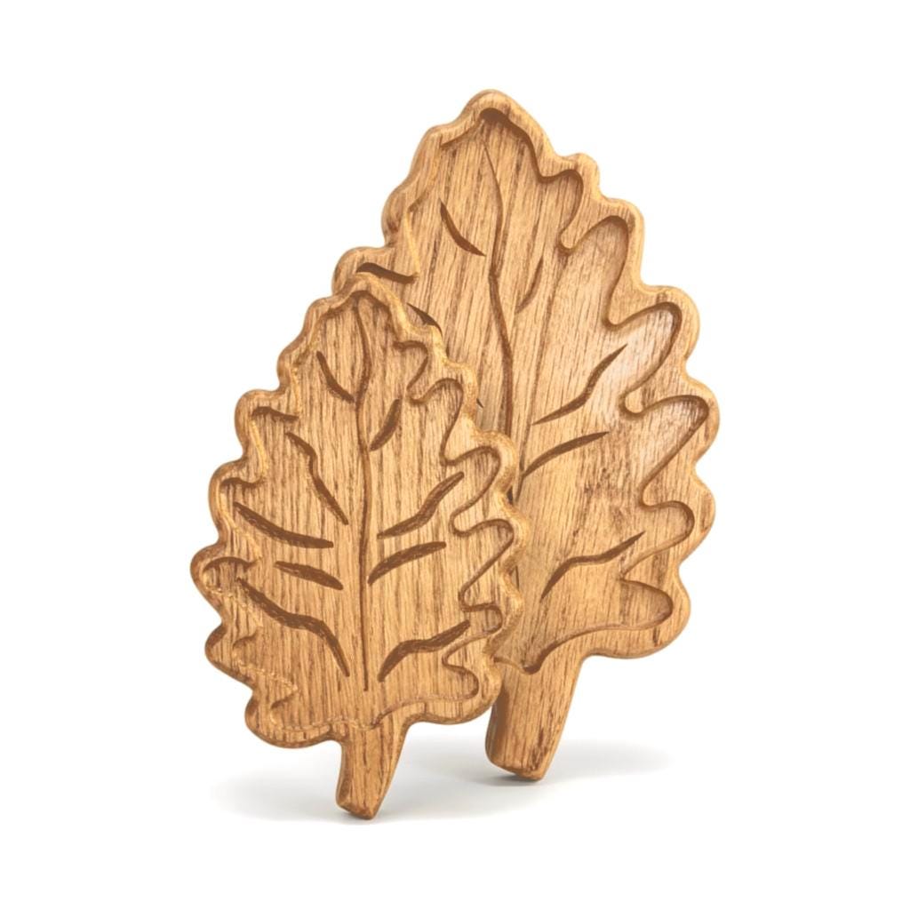 Hand-Carved Oak Leaf Tray - Personalized Solid Wood Serving Dish - Thanksgiving Decor