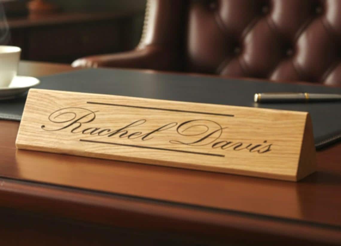 Personalized Engraved Wood Desk Name Plate, Custom Office Gift