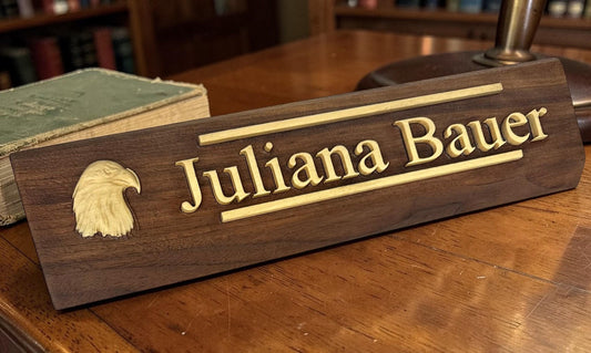 Personalized Rustic Nameplate— Carved Wood - your name pops. Desk-ready gift!