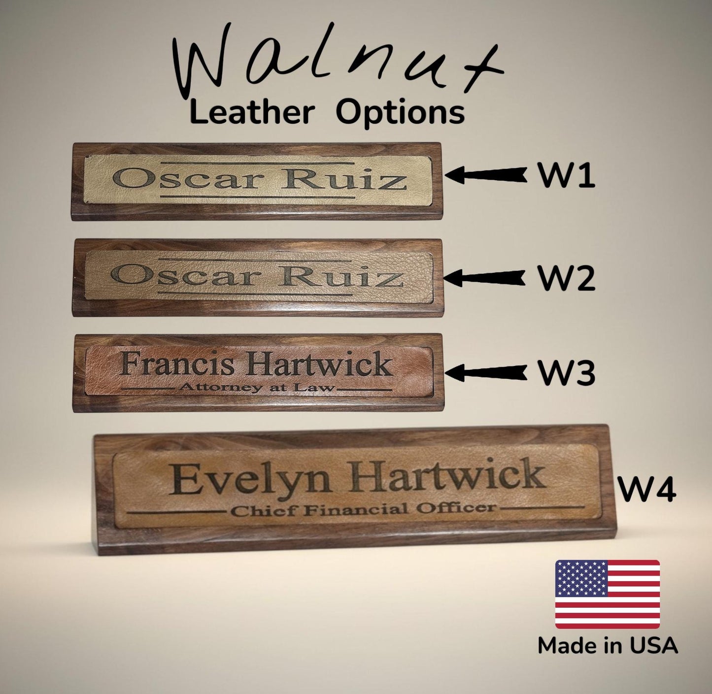 Personalized Engraved Leather Wood Desk Name Plate, Office Gift