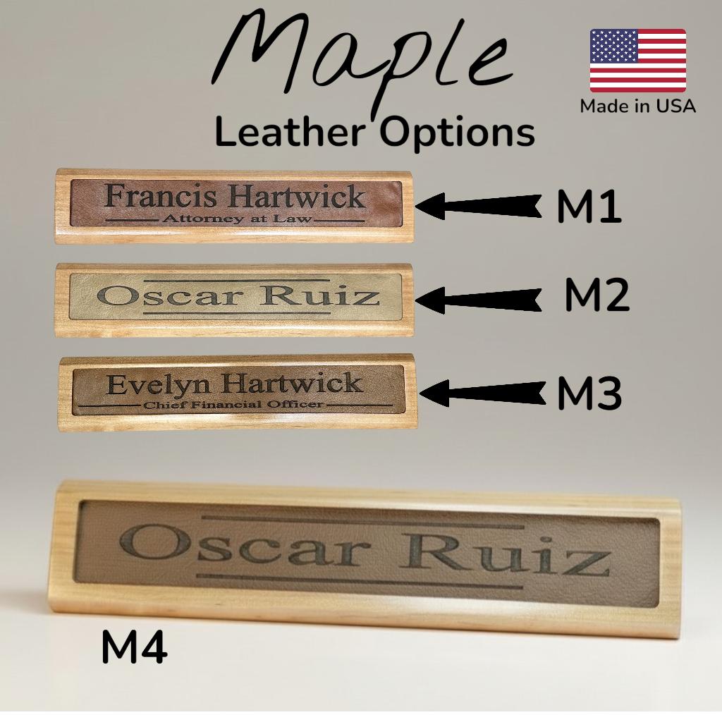 Personalized Engraved Leather Wood Desk Name Plate, Office Gift