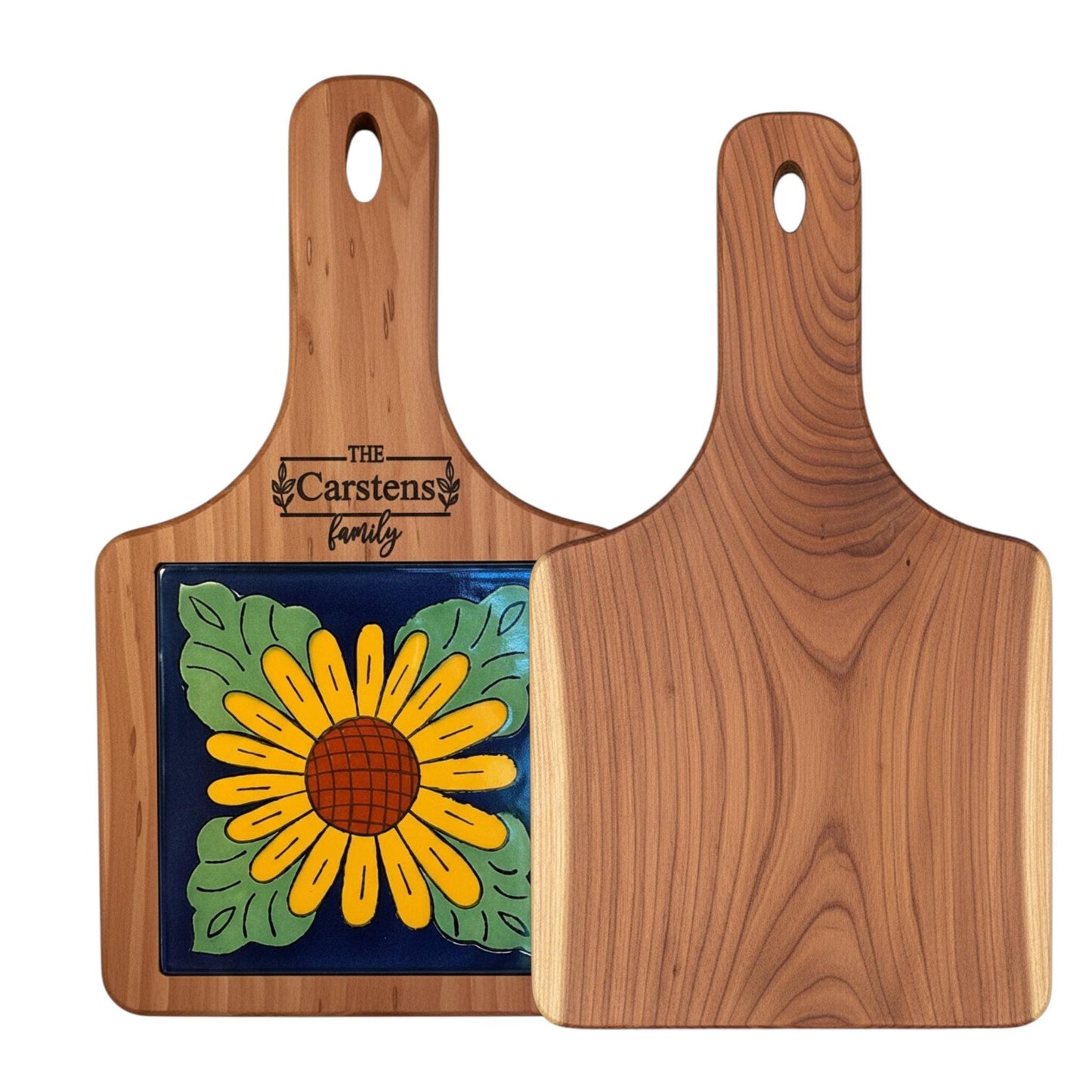 Personalized Vibrant Tile Cutting Board Trivet - Rustic Wood Hot Pad