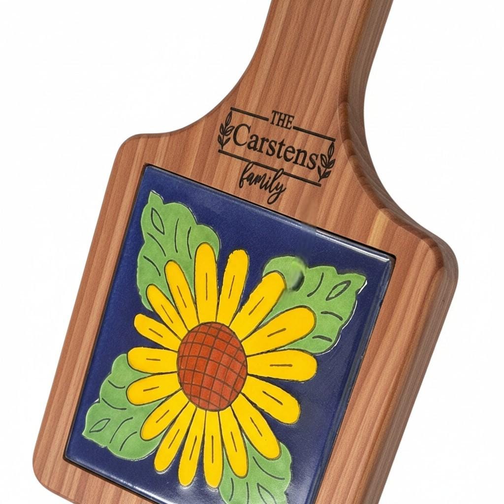 Personalized Vibrant Tile Cutting Board Trivet - Rustic Wood Hot Pad