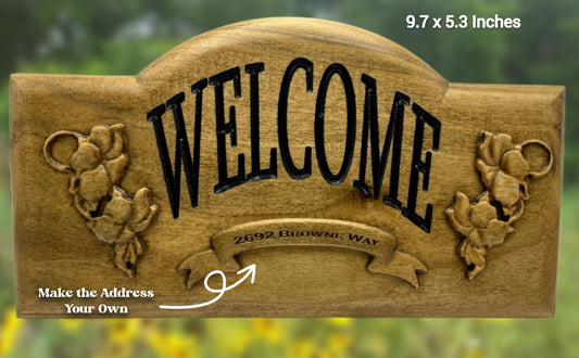 Carved Solid Wood Welcome Sign,Nature Themed Decor,Personalized,Home Address,Outdoor Decor,Nature Carving,New Home Gift,Closing Gift