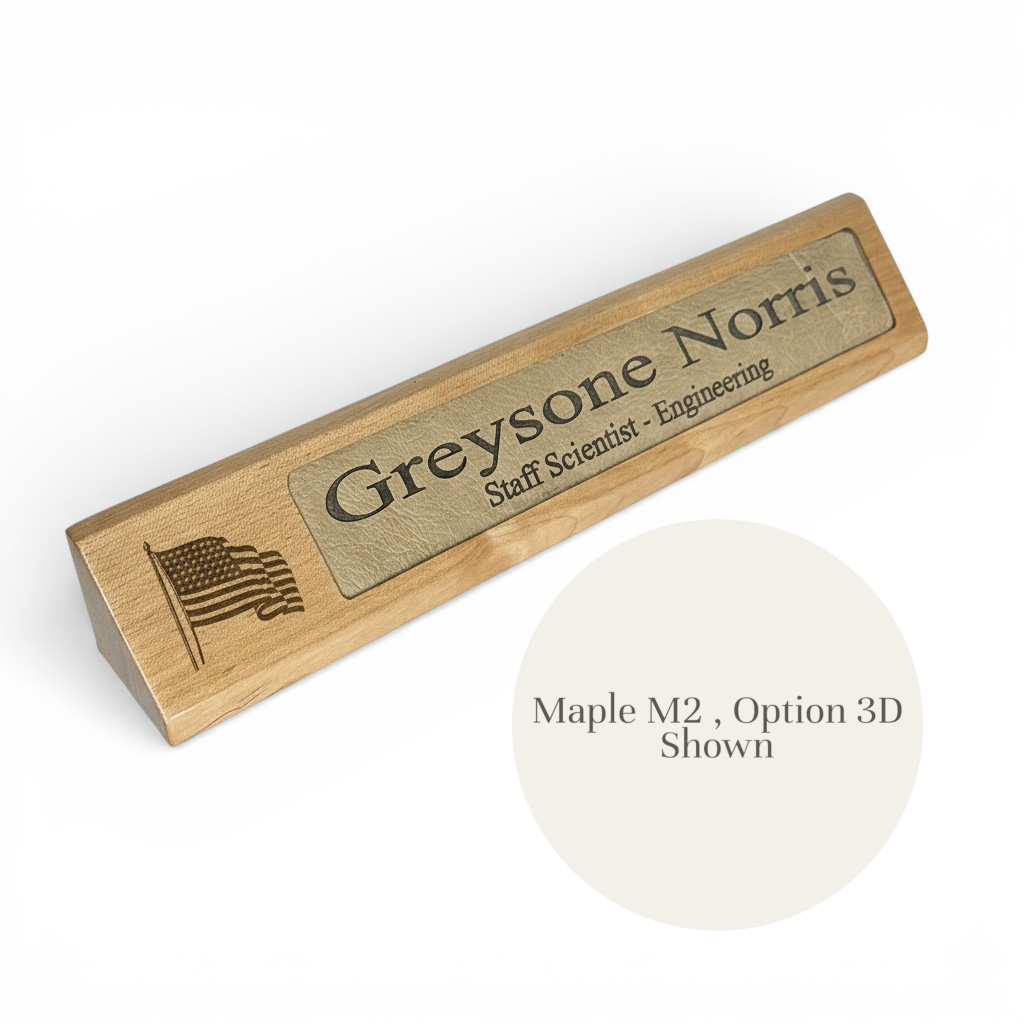 Personalized Hardwood and Leather Desk Name Plate
